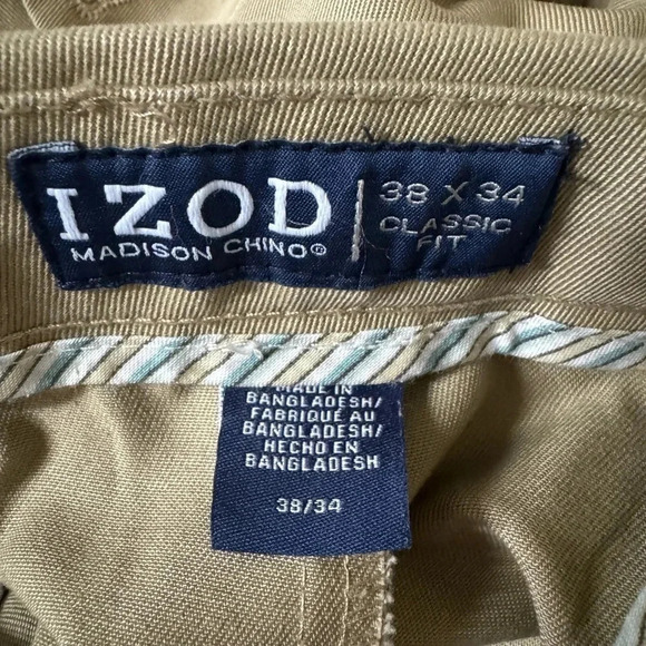 Men Izod Madison Classic Fit Pleated Khaki Pants Size 38x34 100% Cotton - Picture 3 of 3